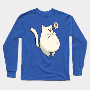 White Chonky Cat Design Long Sleeve T-Shirt